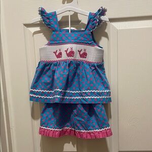 Smocked Blue and Pink Whale Kids Matching Set (shorts)